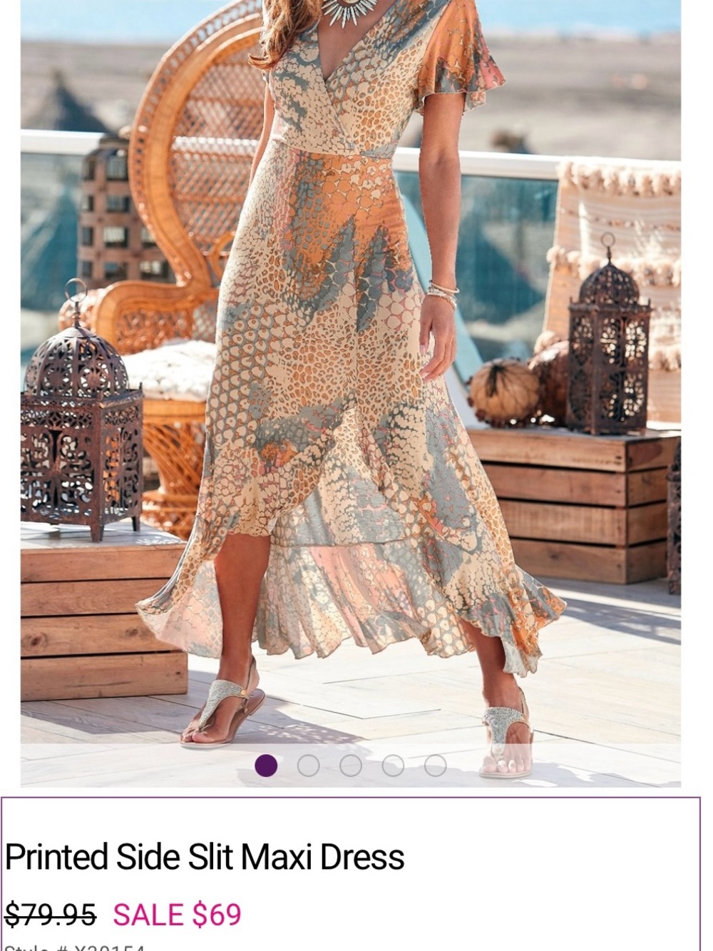 Printed Side Slit Maxi Skirt - Orange & Sage